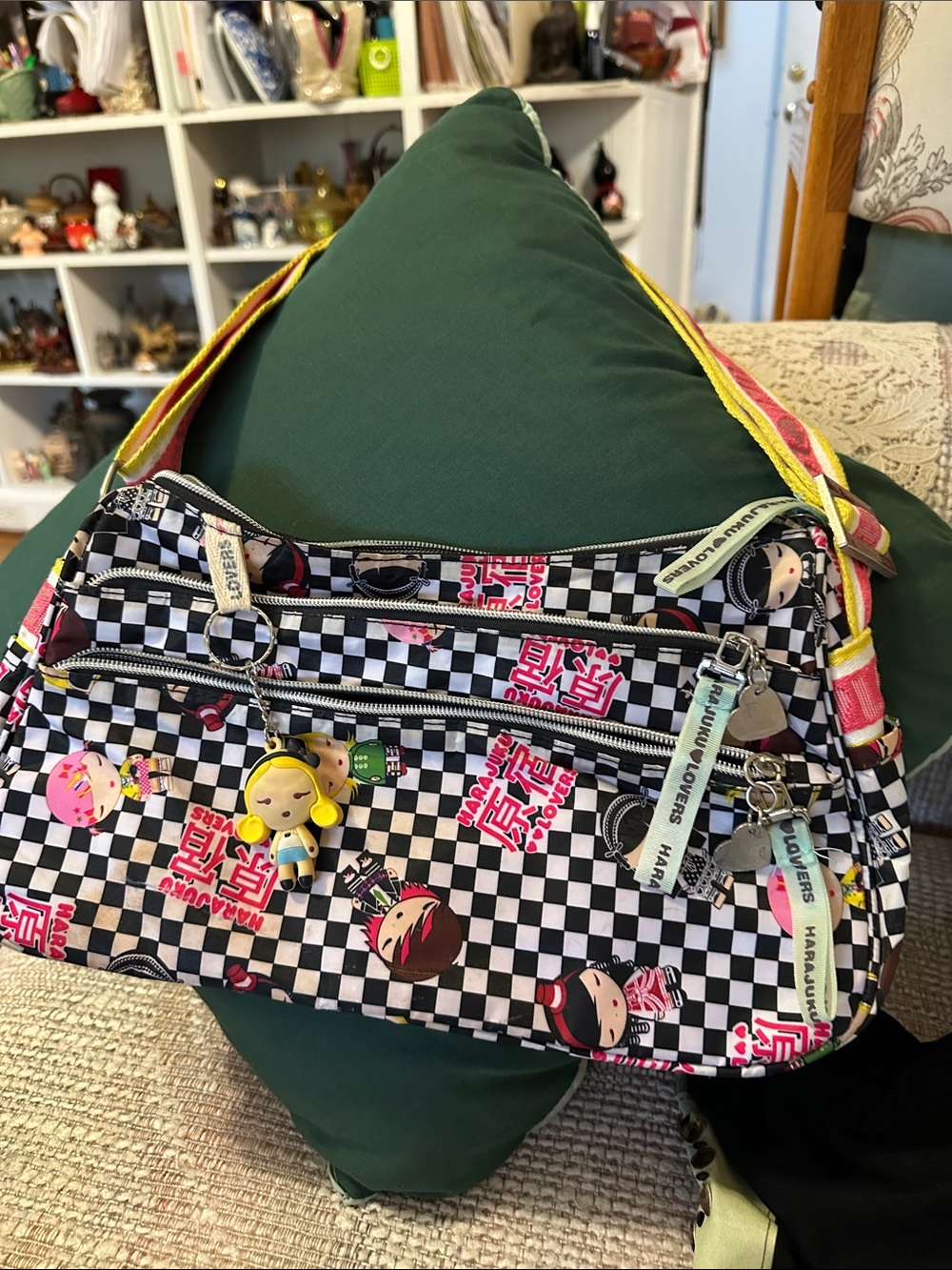 Harajuku Lovers Black & White Checkered Shoulder Bag with Kawaii Charms